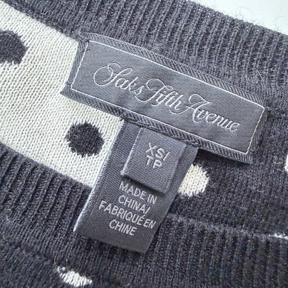 Saks Fifth Avenue Black and White Polka Dot Long Sleeve Top Silk Cashmere - Picture 10 of 10